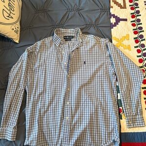 Ralph Lauren Light Blue and White Checked Button-Down Shirt